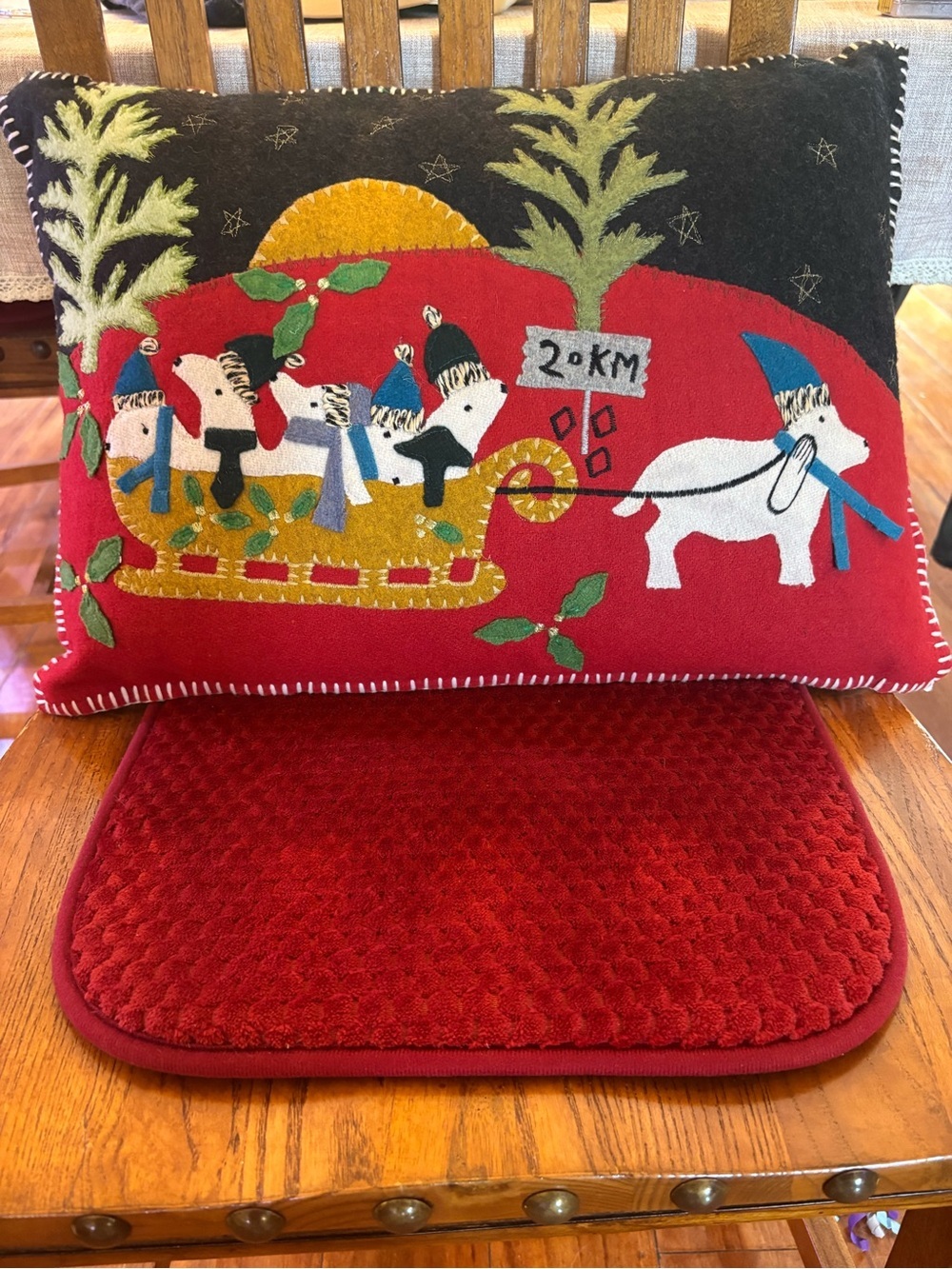 Pier 1 Imports Christmas Wool Felt Polar Bear Sleigh Throw Pillow 18” x 12”